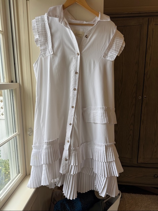 Anthropologie Dresses & Skirts - Anthropologie White Pleated-Trim Midi Shirt Dress